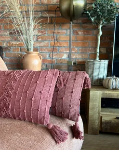 Sæt af 2 pyntepuder VALVARIA Bomuld 30 x 50 cm Rød Chevronmønster