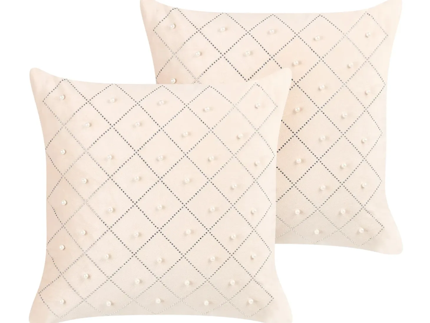 Sæt af 2 pyntepuder YARROW Velour 45 x 45 cm Beige Geometrisk mønster