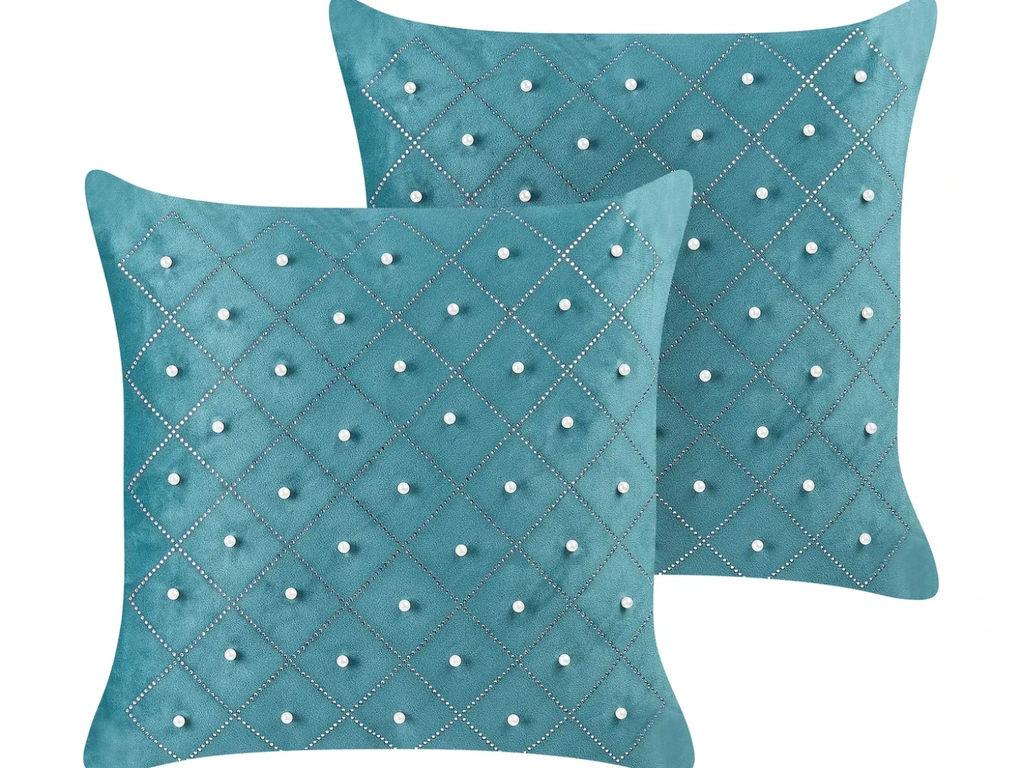 Sæt af 2 pyntepuder YARROW Velour 45 x 45 cm Blågrøn Geometrisk mønster