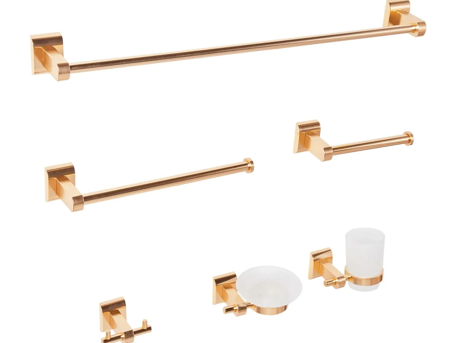 Sæt med 6 badeværelsestilbehør TALARA Med håndtag og kroge til håndklæder Guld