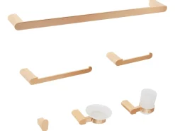 Sæt med 6 badeværelsestilbehør PARACAS Med håndtag og kroge til håndklæder Guld