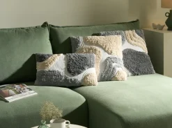 Sæt med 3 dekorative puder ALSTONIA Bomuld 30 x 50 cm 45 x 45 cm Grå Abstraktmønster
