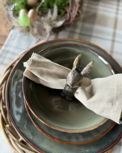 Sæt med 4 desserttallerkener THYME Stentøj Mørkegrøn