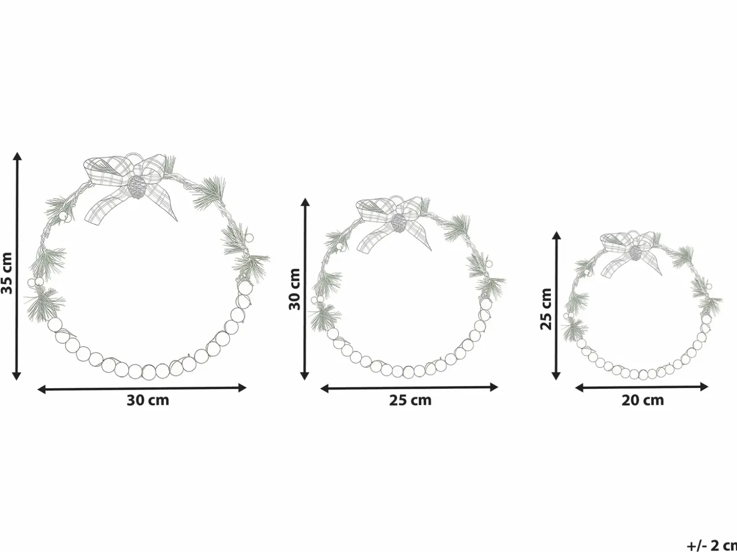 Sæt med 3 hængende dekorationer LED KEITELE Krans 25/30/35 cm Hvid