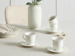 Sæt med 4 kopper med underkopper ELDERBERRY Porcelæn Hvid