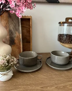 Sæt med 4 kopper med underkopper COSTMARY Stentøj Grå