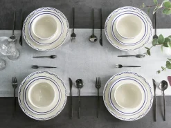 Sæt med 24 stykker service AMCHUR Porcelæn Hvid/blå