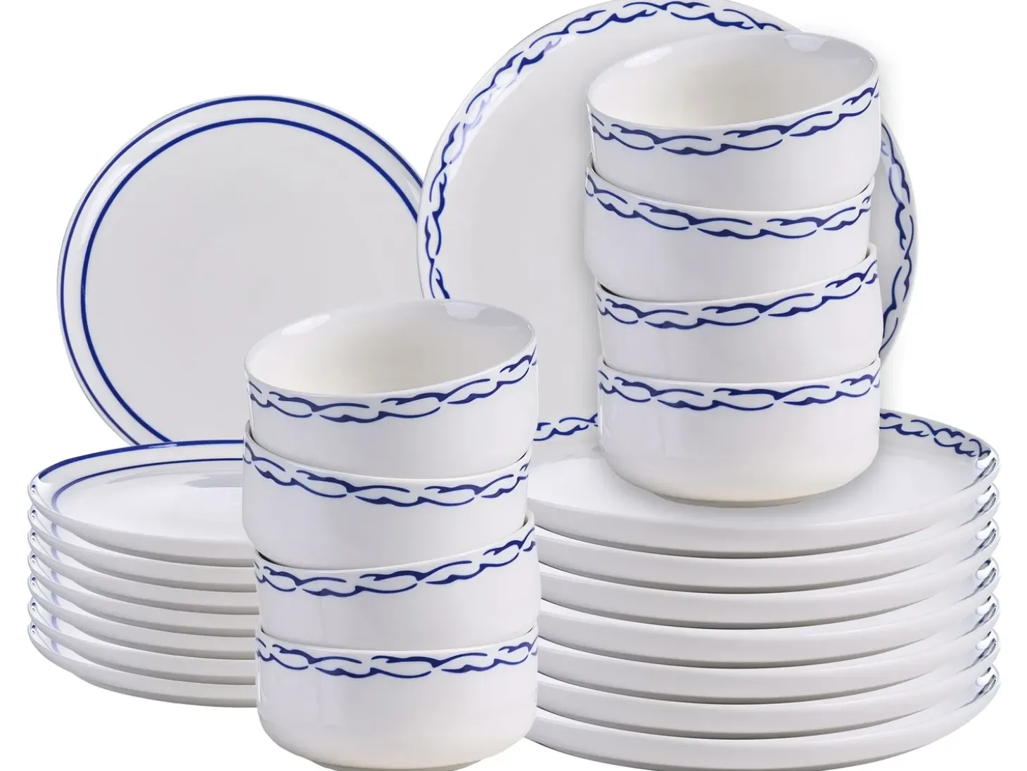 Sæt med 24 stykker service AMCHUR Porcelæn Hvid/blå