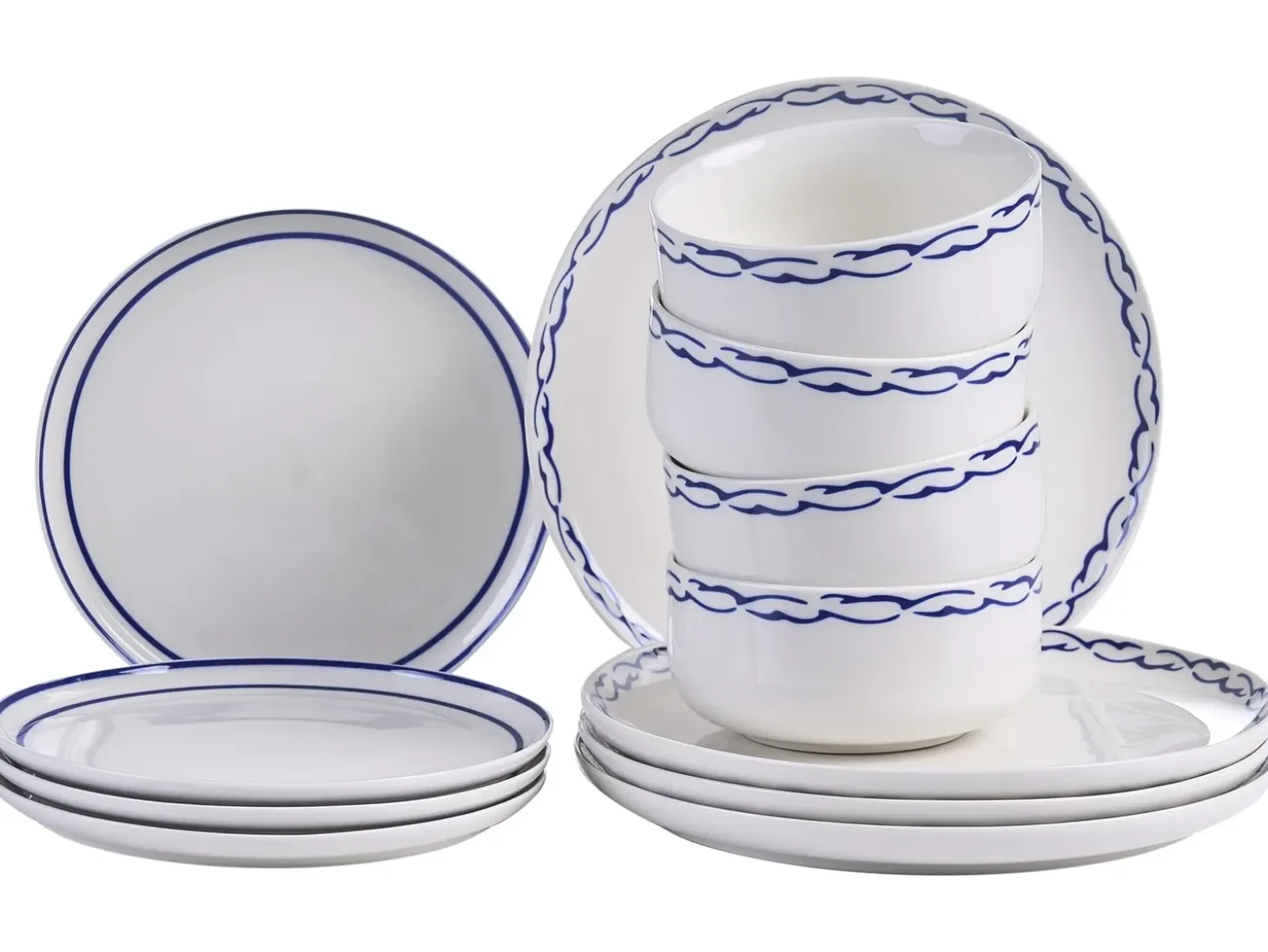Sæt med 12 stykker service AMCHUR Porcelæn Hvid/blå
