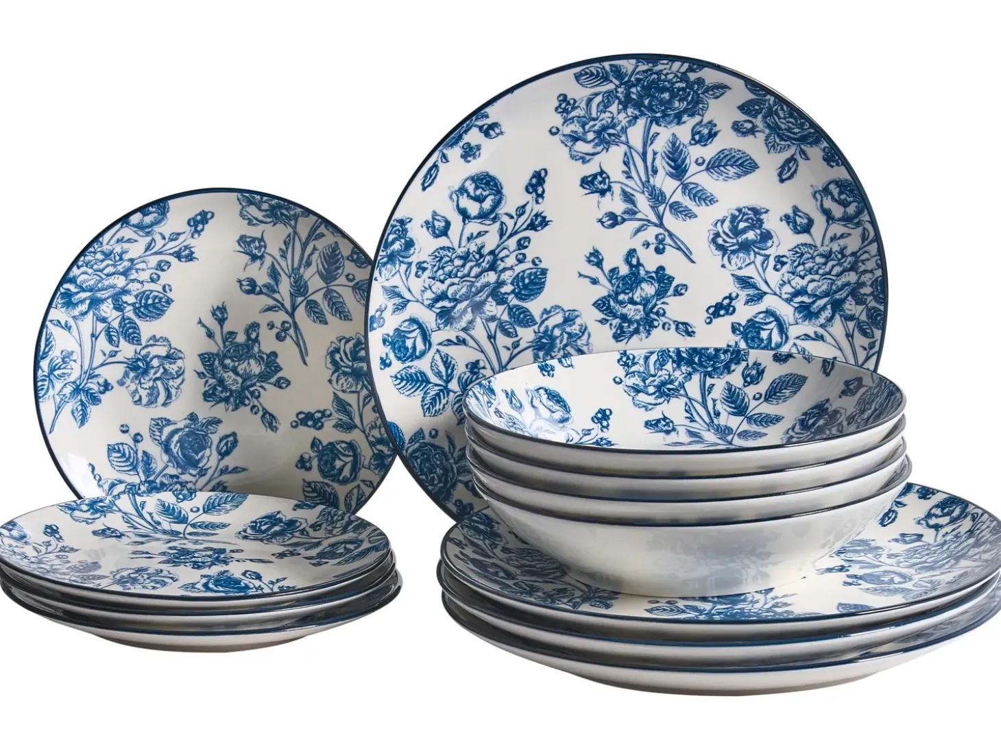 Sæt med 12 stykker service BASIL Porcelæn Blå