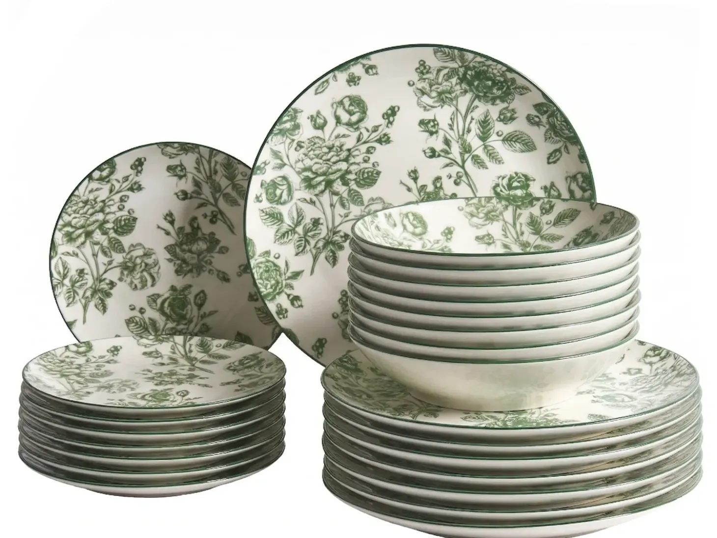 Sæt med 24 stykker service BASIL Porcelæn Grøn