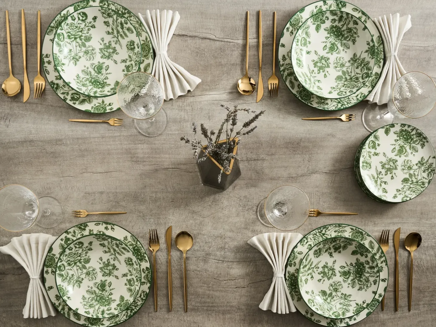 Sæt med 24 stykker service BASIL Porcelæn Grøn