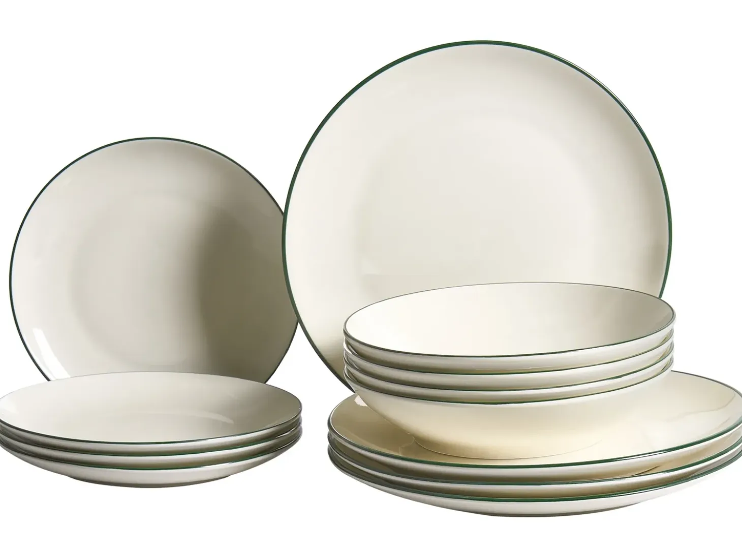 Sæt med 12 stykker service CUMIN Porcelæn Off-white/ Grøn