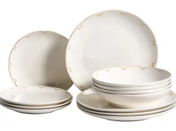 Sæt med 12 stykker service CHAROLI Porcelæn Hvid/guld