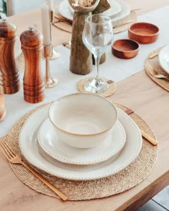 Sæt med 12 stykker service CHERVIL Stentøj Lys Beige