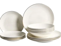 Sæt med 12 stykker service CUMIN Porcelæn Off-White/ Guld