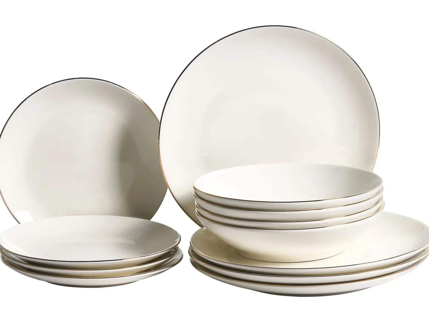 Sæt med 12 stykker service CUMIN Porcelæn Off-White/ Guld