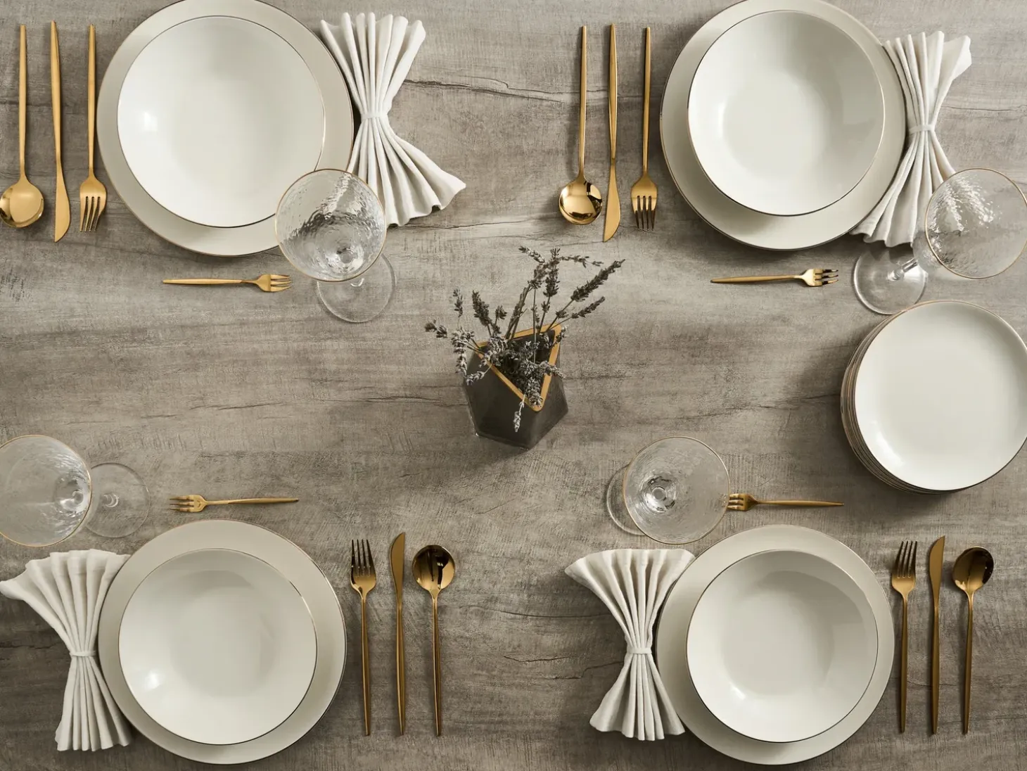 Sæt med 12 stykker service CUMIN Porcelæn Off-White/ Guld
