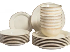 Sæt med 24 stykker service CHERVIL Stentøj Lys Beige