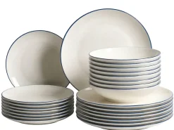 Sæt med 24 stykker service CUMIN Porcelæn Off-White/ Blå