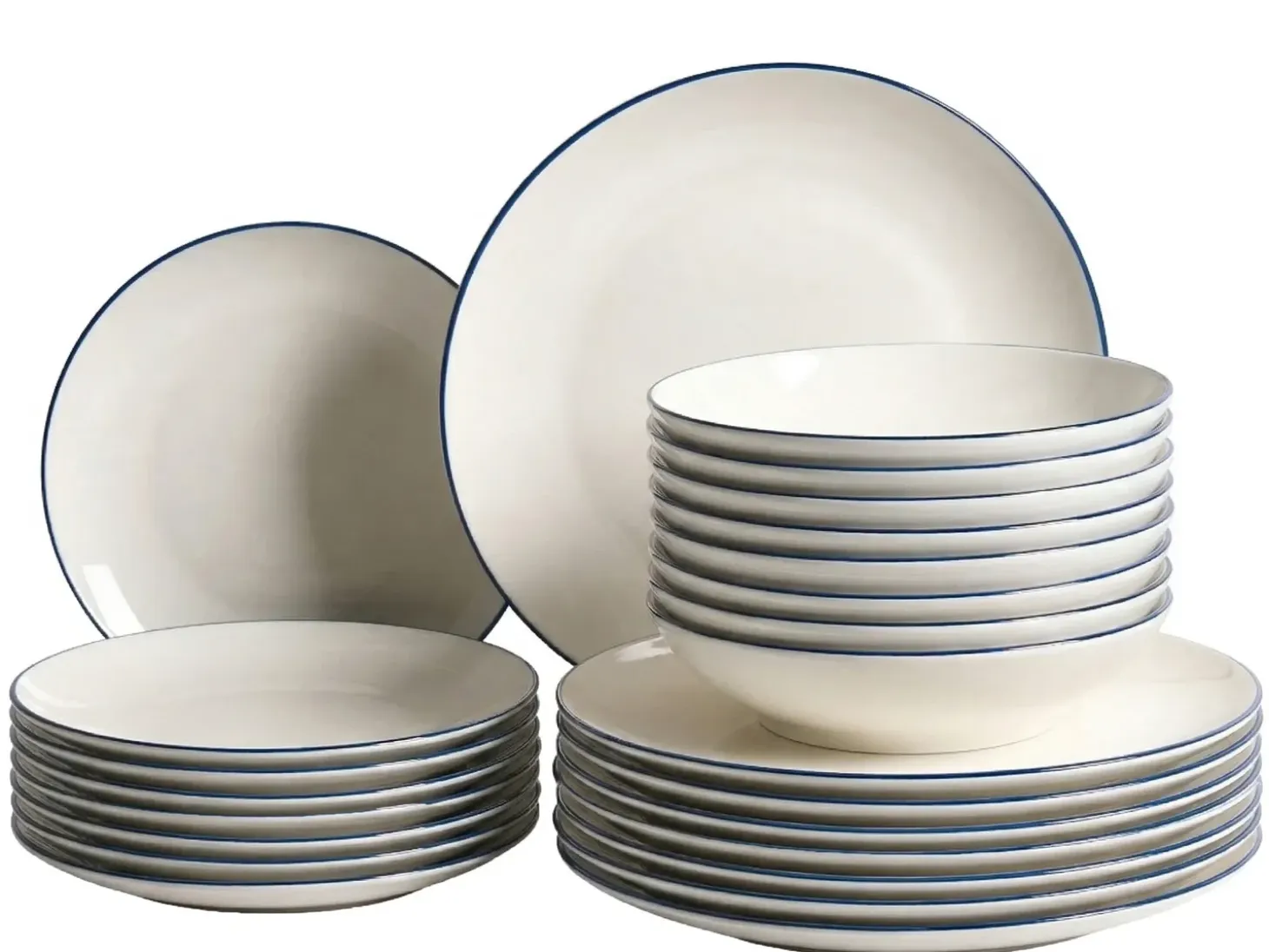 Sæt med 24 stykker service CUMIN Porcelæn Off-White/ Blå