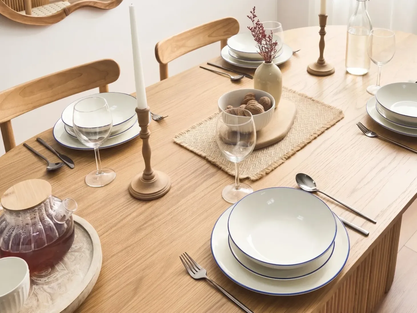 Sæt med 24 stykker service CUMIN Porcelæn Off-White/ Blå