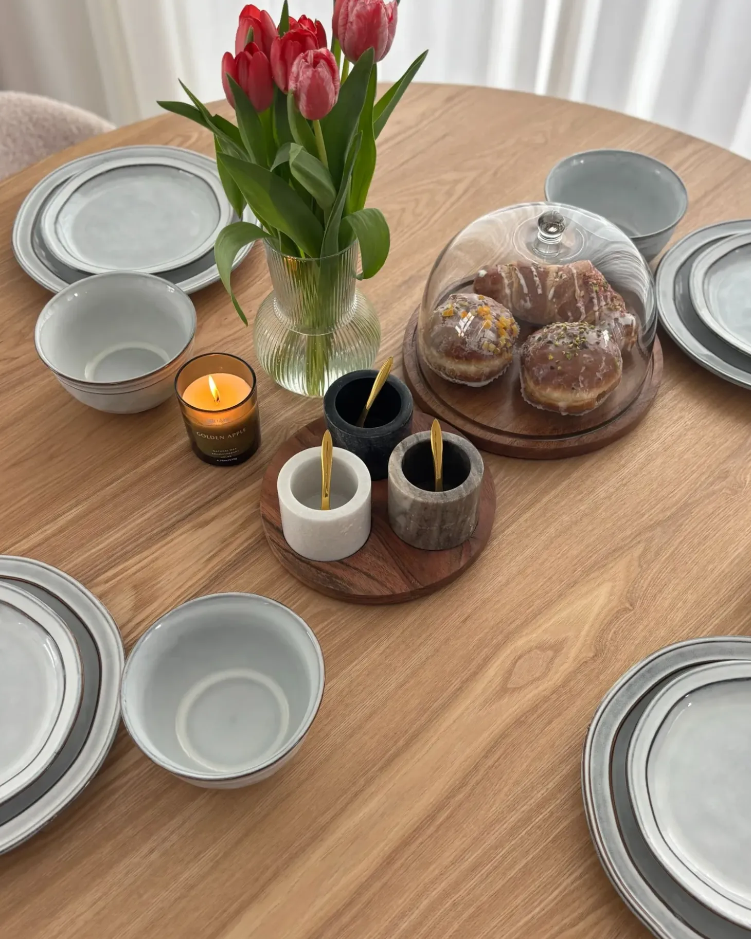Sæt med 12 stykker service CHIVES Stentøj Lysegrå