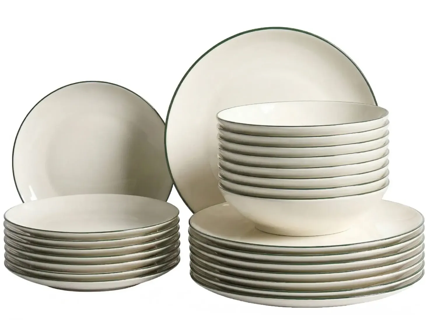 Sæt med 24 stykker service CUMIN Porcelæn Off-white/ Grøn
