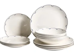 Sæt med 12 stykker service CHAROLI Porcelæn Hvid/blå
