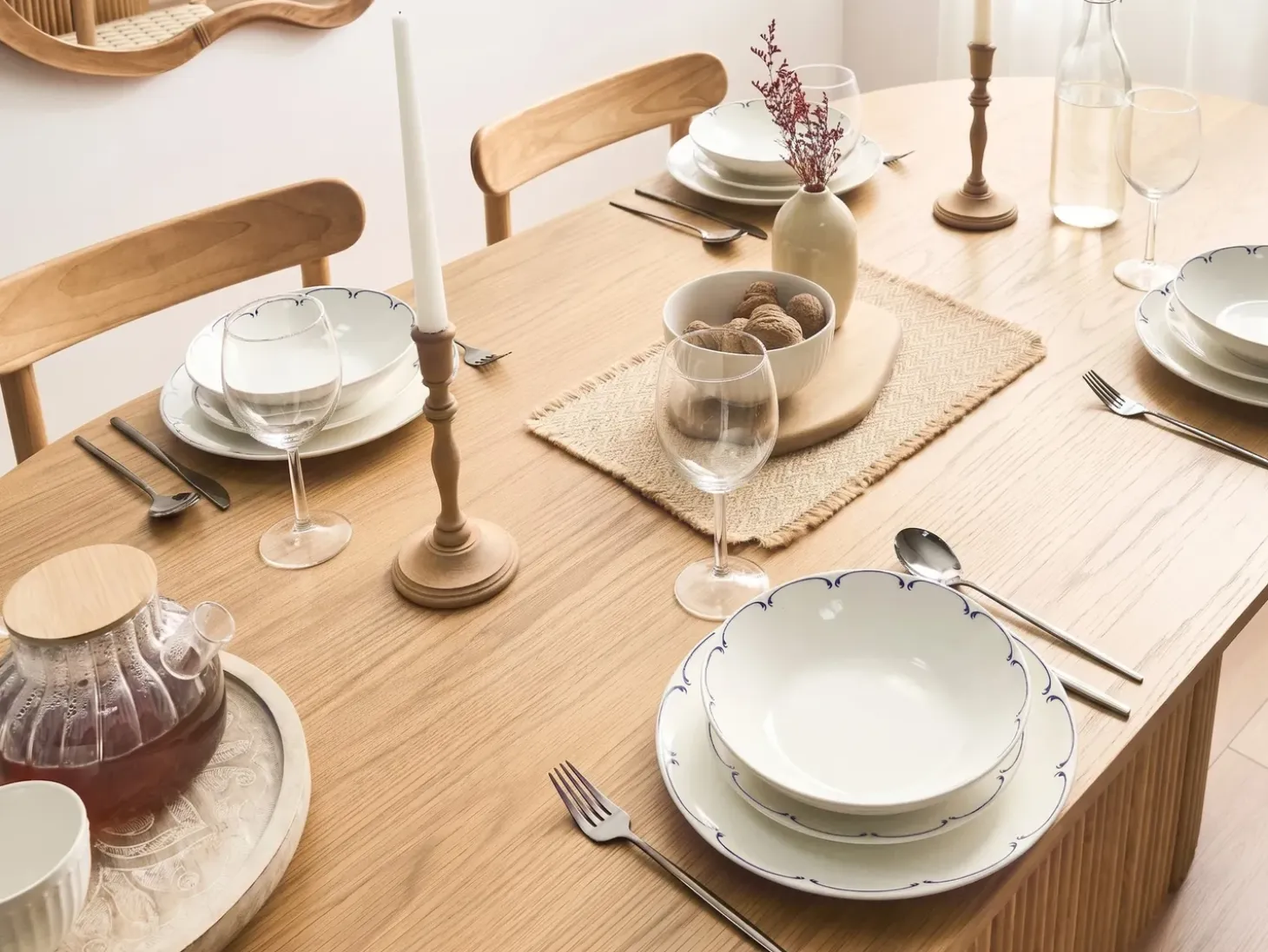 Sæt med 12 stykker service CHAROLI Porcelæn Hvid/blå