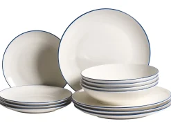 Sæt med 12 stykker service CUMIN Porcelæn Off-White/ Blå