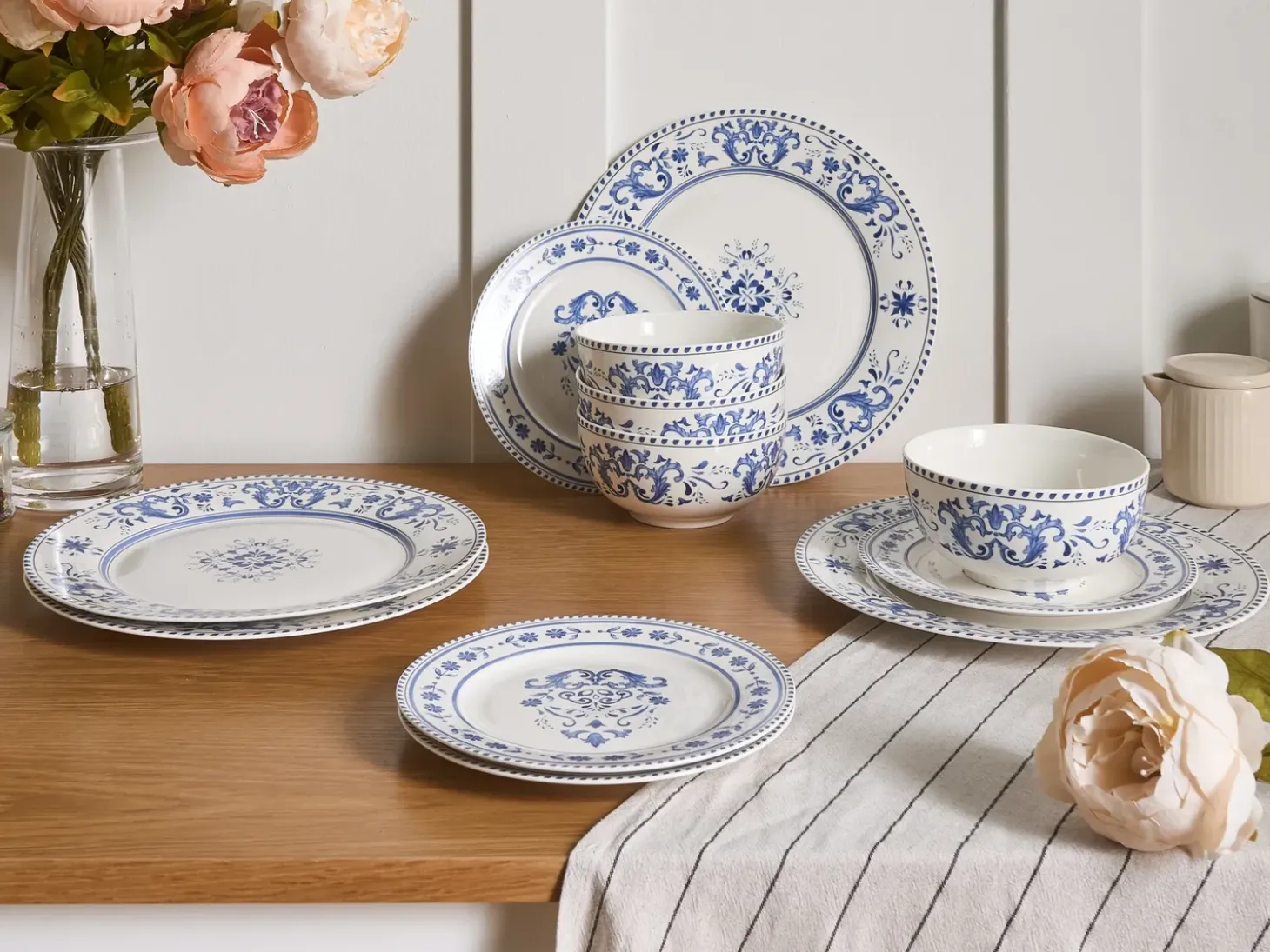 Sæt med 24 stykker service GALANGAL Porcelæn Hvid/blå