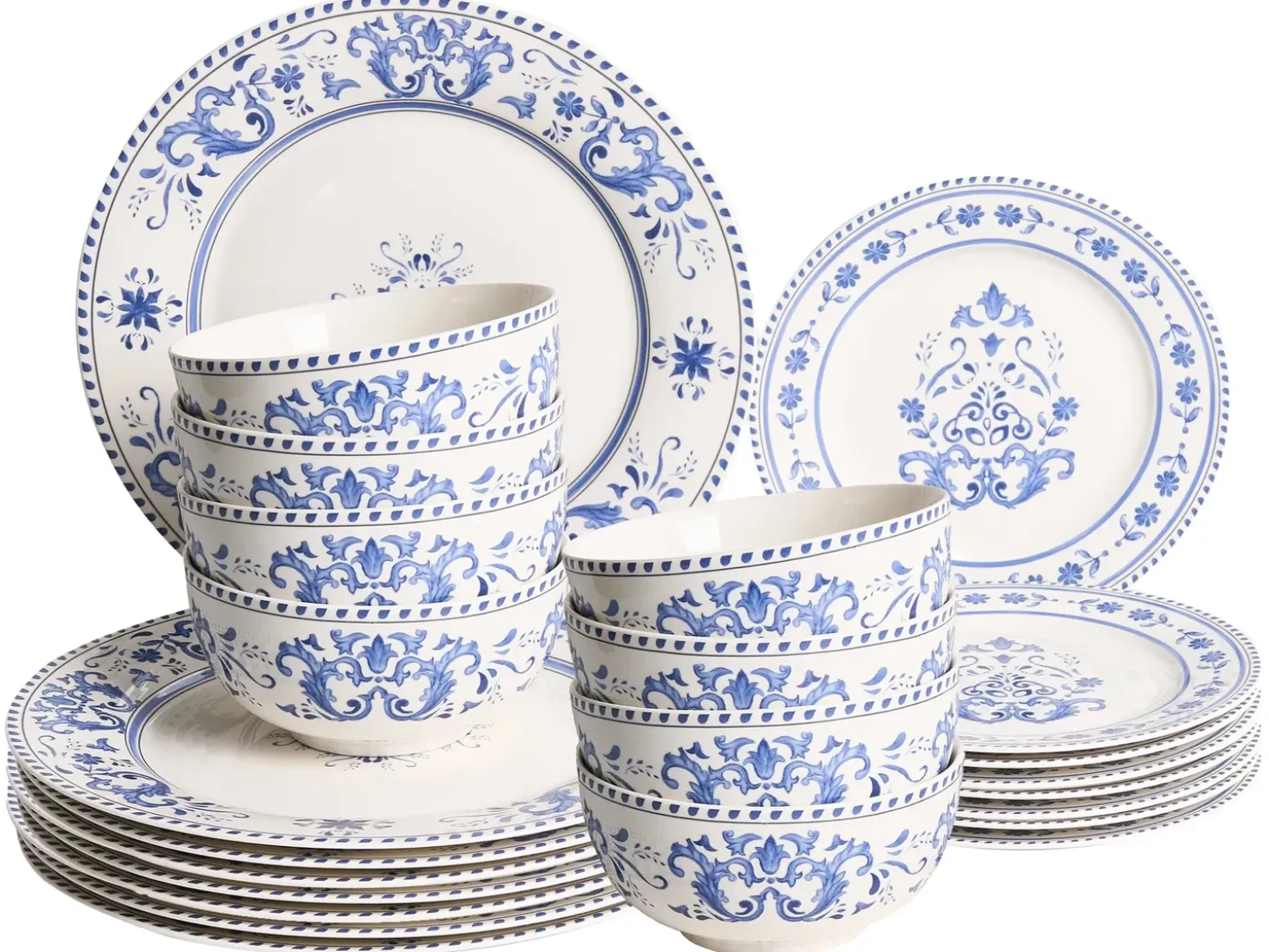Sæt med 24 stykker service GALANGAL Porcelæn Hvid/blå