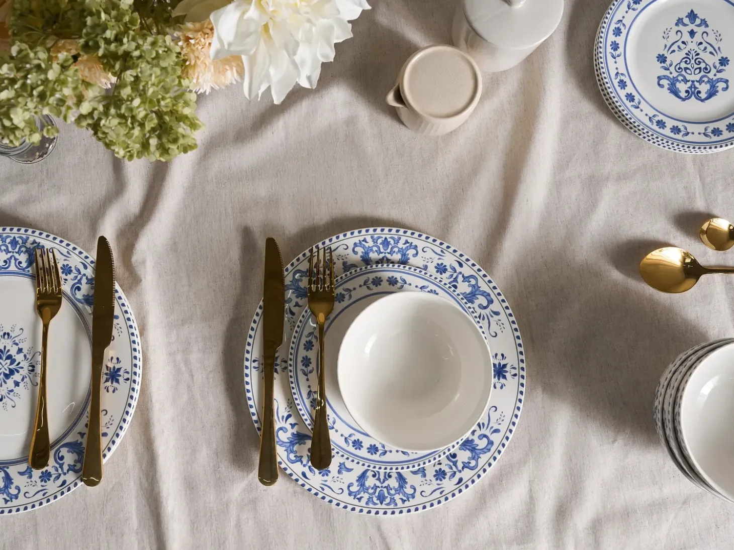 Sæt med 24 stykker service GALANGAL Porcelæn Hvid/blå