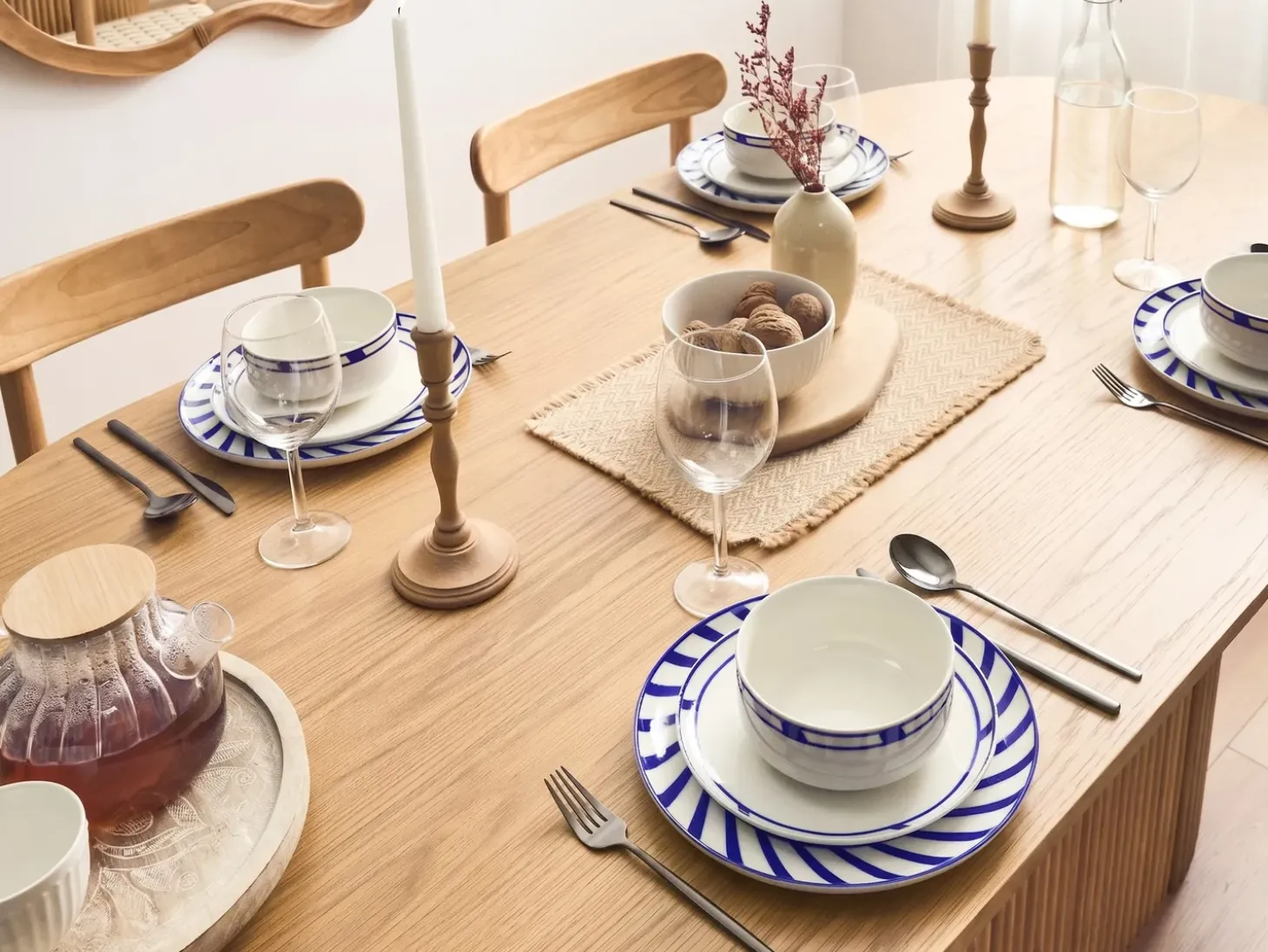 Sæt med 24 stykker service SHISO Porcelæn Hvid/blå
