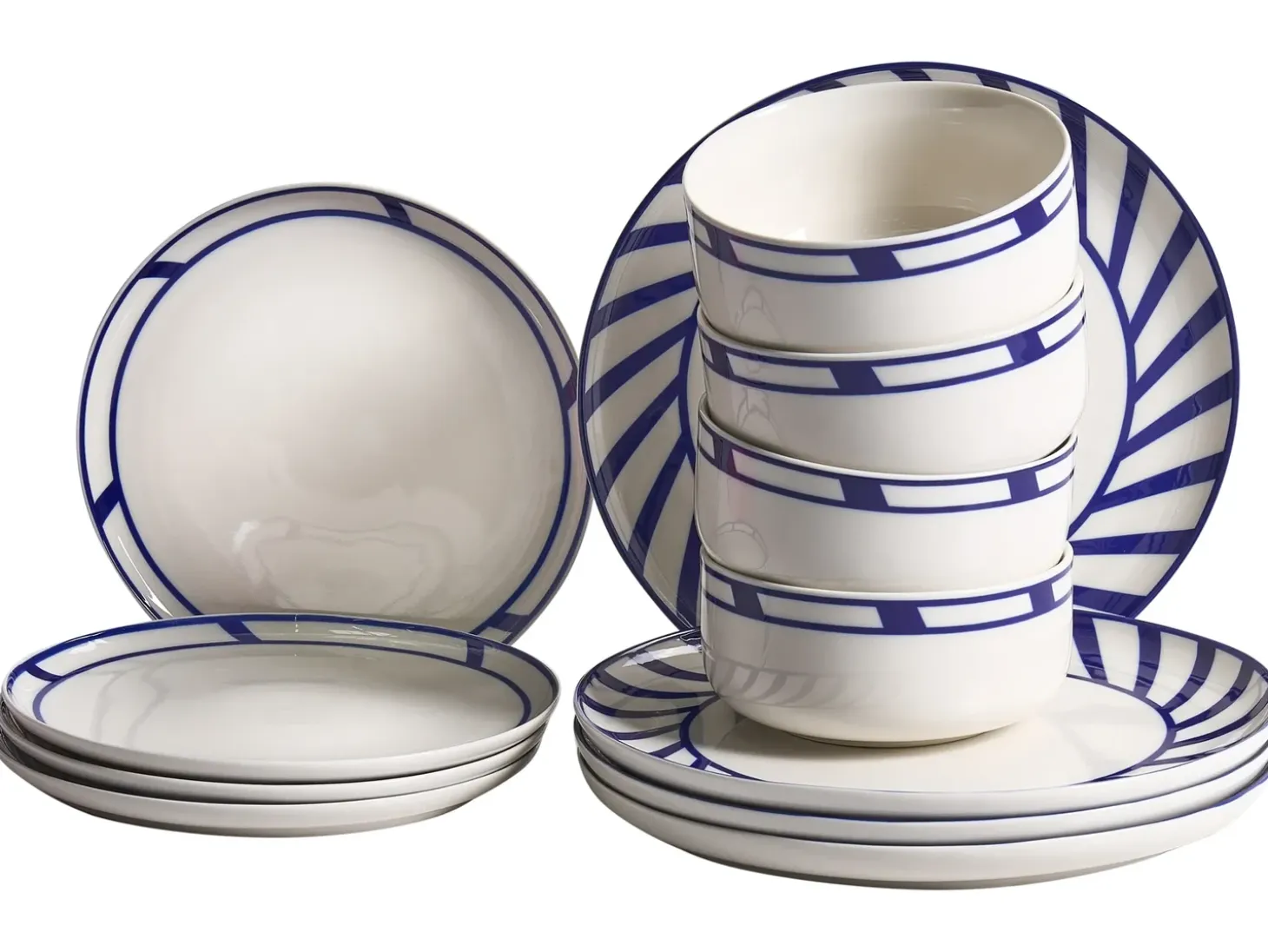 Sæt med 12 stykker service SHISO Porcelæn Hvid/blå