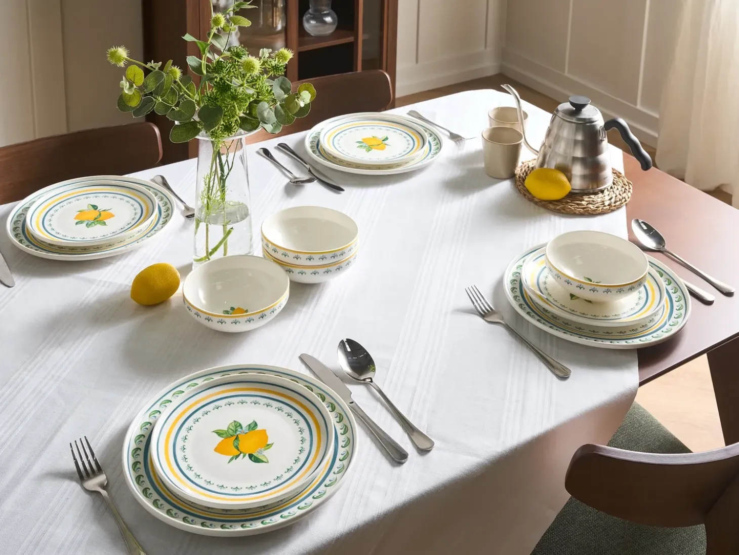 Sæt med 24 stykker service TARRAGON Porcelæn Hvid/ Grøn