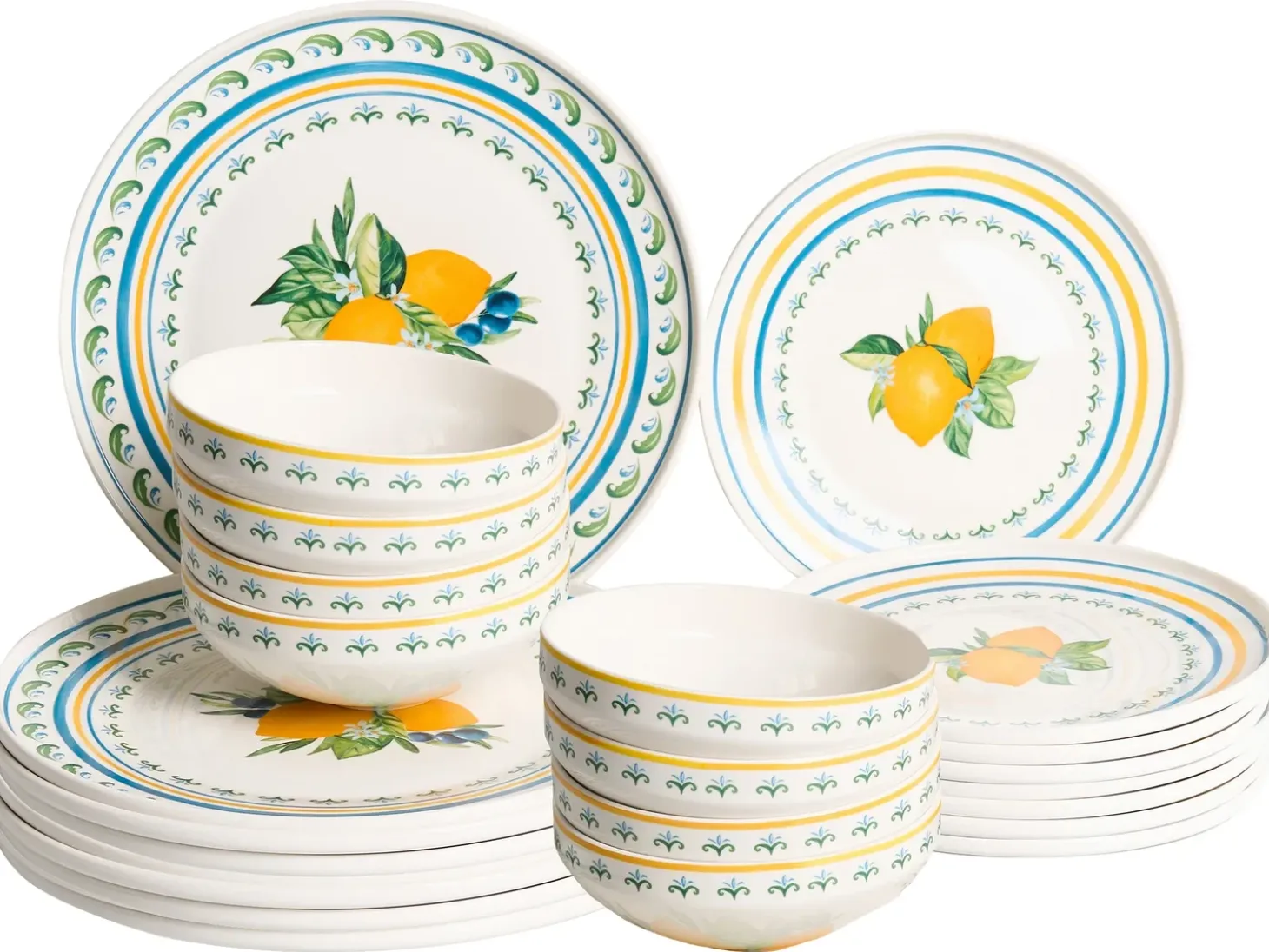 Sæt med 24 stykker service TARRAGON Porcelæn Hvid/ Grøn