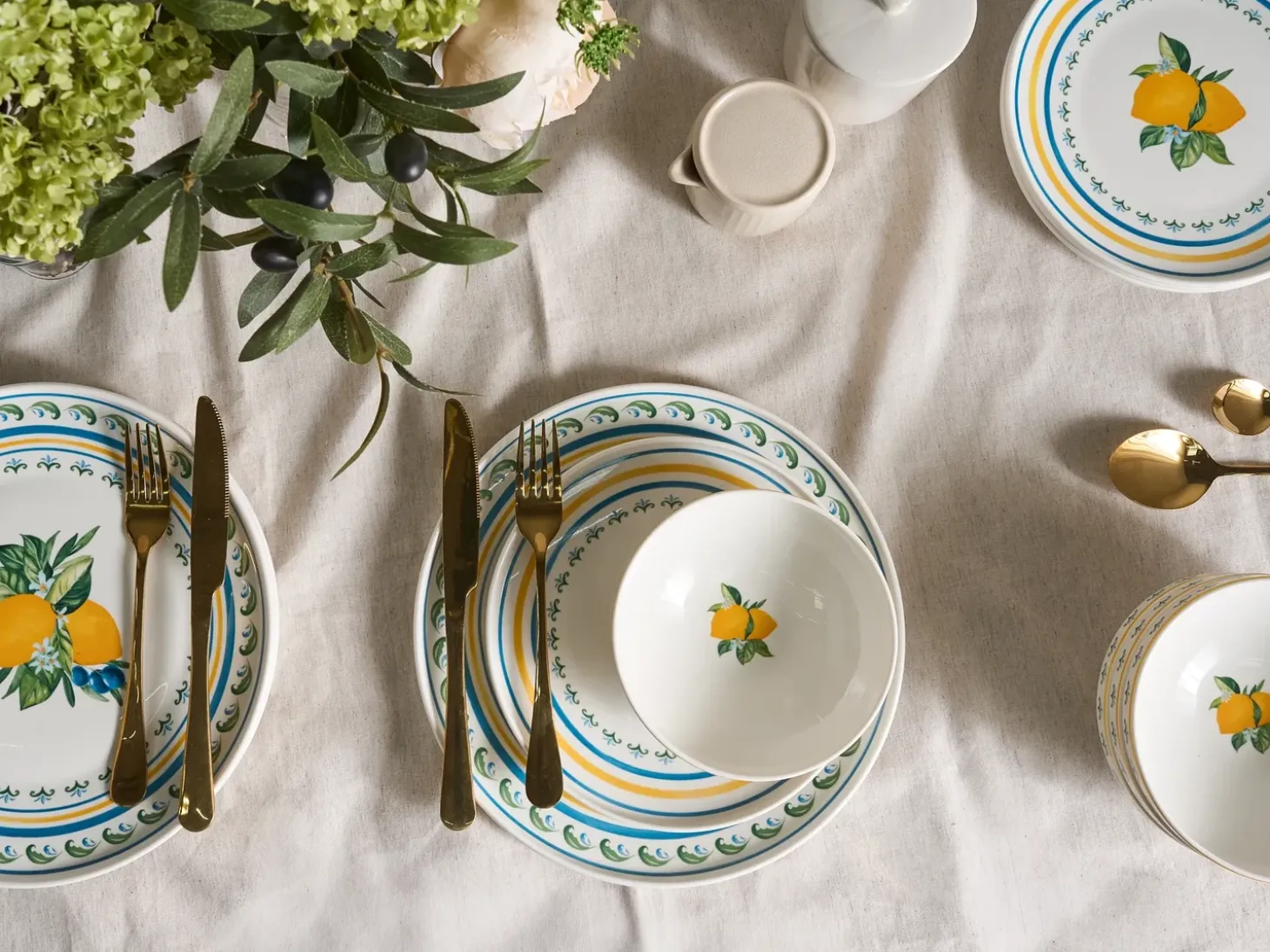 Sæt med 24 stykker service TARRAGON Porcelæn Hvid/ Grøn