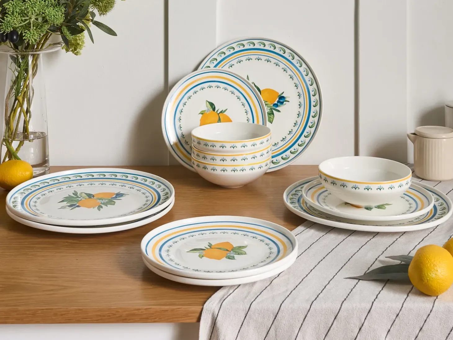 Sæt med 24 stykker service TARRAGON Porcelæn Hvid/ Grøn
