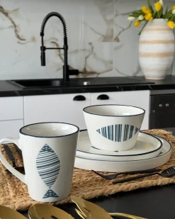 Sæt med 16 stykker spisestel TAMARIND Porcelæn Hvid/blå