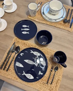 Sæt med 16 stykker spisestel TAMARIND Porcelæn Hvid/blå