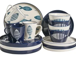 Sæt med 16 stykker spisestel TAMARIND Porcelæn Hvid/blå