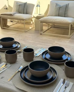 Sæt med 16 stykker spisestel NUTMEG Stentøj Beige/ Blå