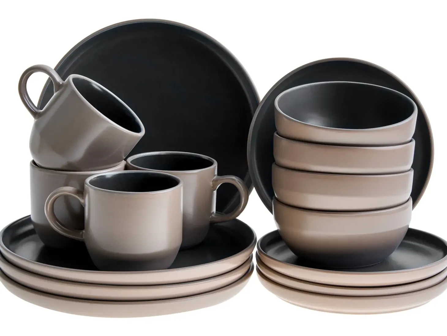 Sæt med 16 stykker spisestel NUTMEG Stentøj Sort/beige