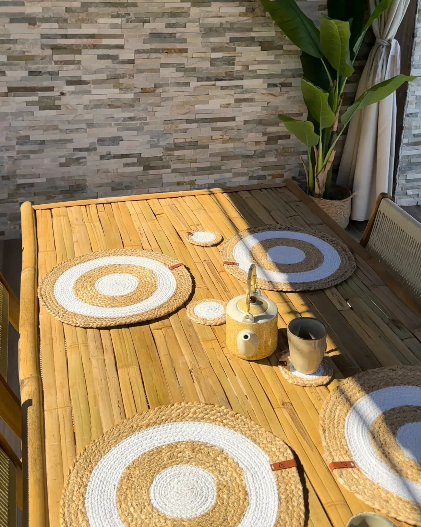 Sæt med dækkeservietter og bordskånere TUMERIC Jute Naturlig