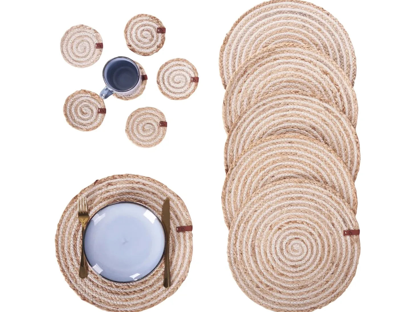 Sæt med dækkeservietter og bordskånere QUININE Jute Naturlig