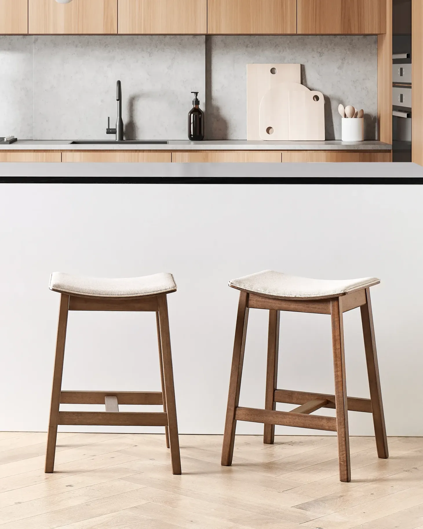 Sæt af 2 barstole DIXON Træ Mørkebrun/beige
