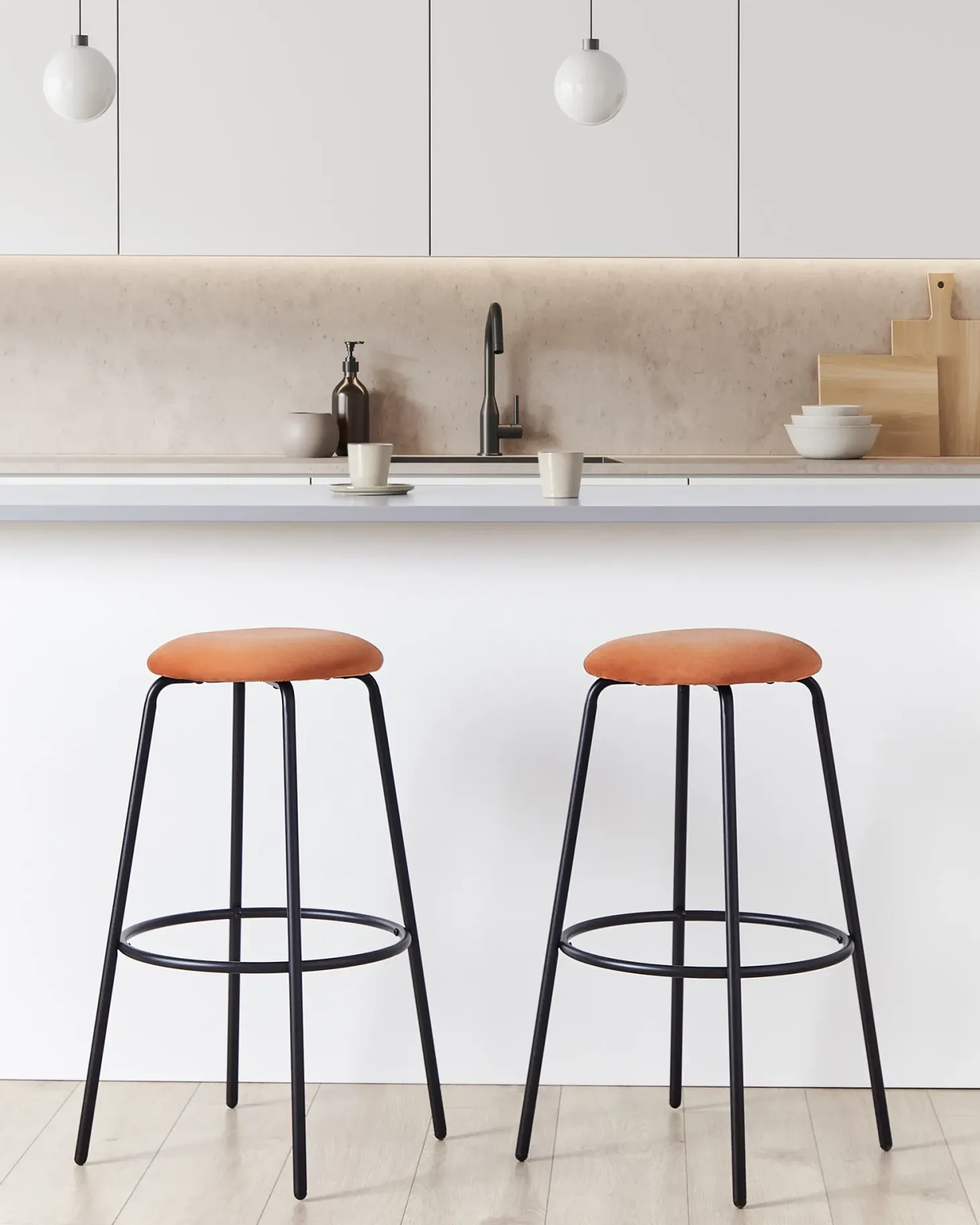 Sæt af 2 barstole MORTON Velour Orange