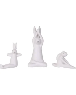 Sæt af 3 figurer Hare BREST Keramik Hvid